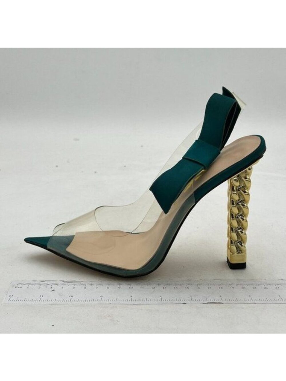FSJ Women Golden Block High Heel Clear Pump Pointed Toe Slip On Fashion Dress